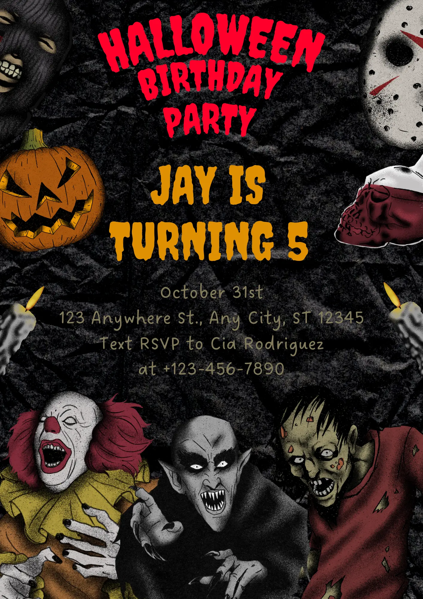 Horror Halloween Birthday Party Invitation Template - CreativeRino