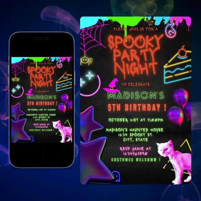 Neon Spooky Halloween Birthday Party Invitation Template CreativeRino