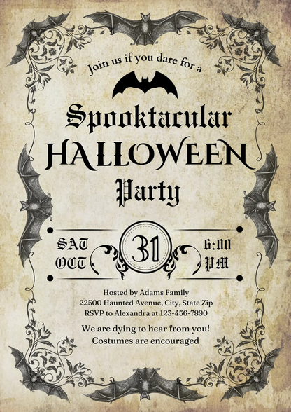 Vintage Halloween Party Invitation Template - CreativeRino