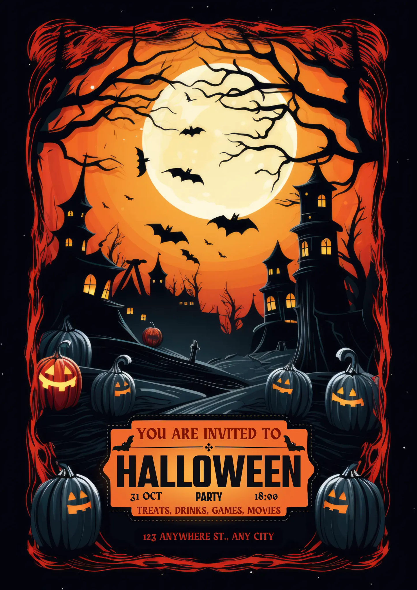 Pumpkin Horror Halloween Party Invitation Template - CreativeRino