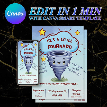 Fournado Tornado Birthday Invitation Template CreativeRino