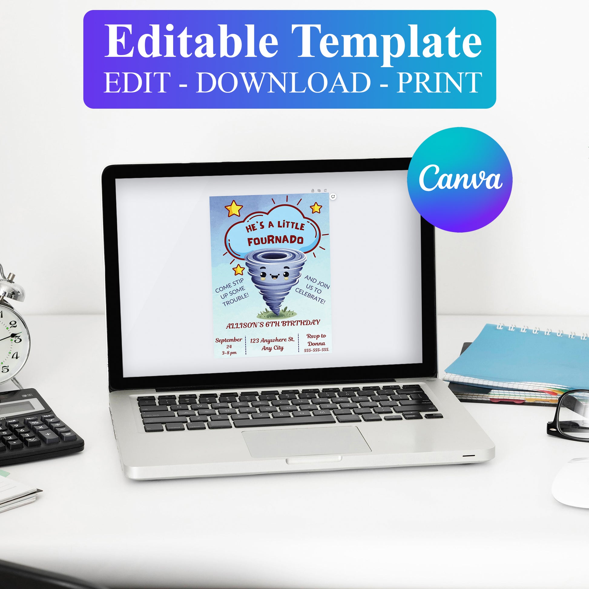 Fournado Tornado Birthday Invitation Template - CreativeRino