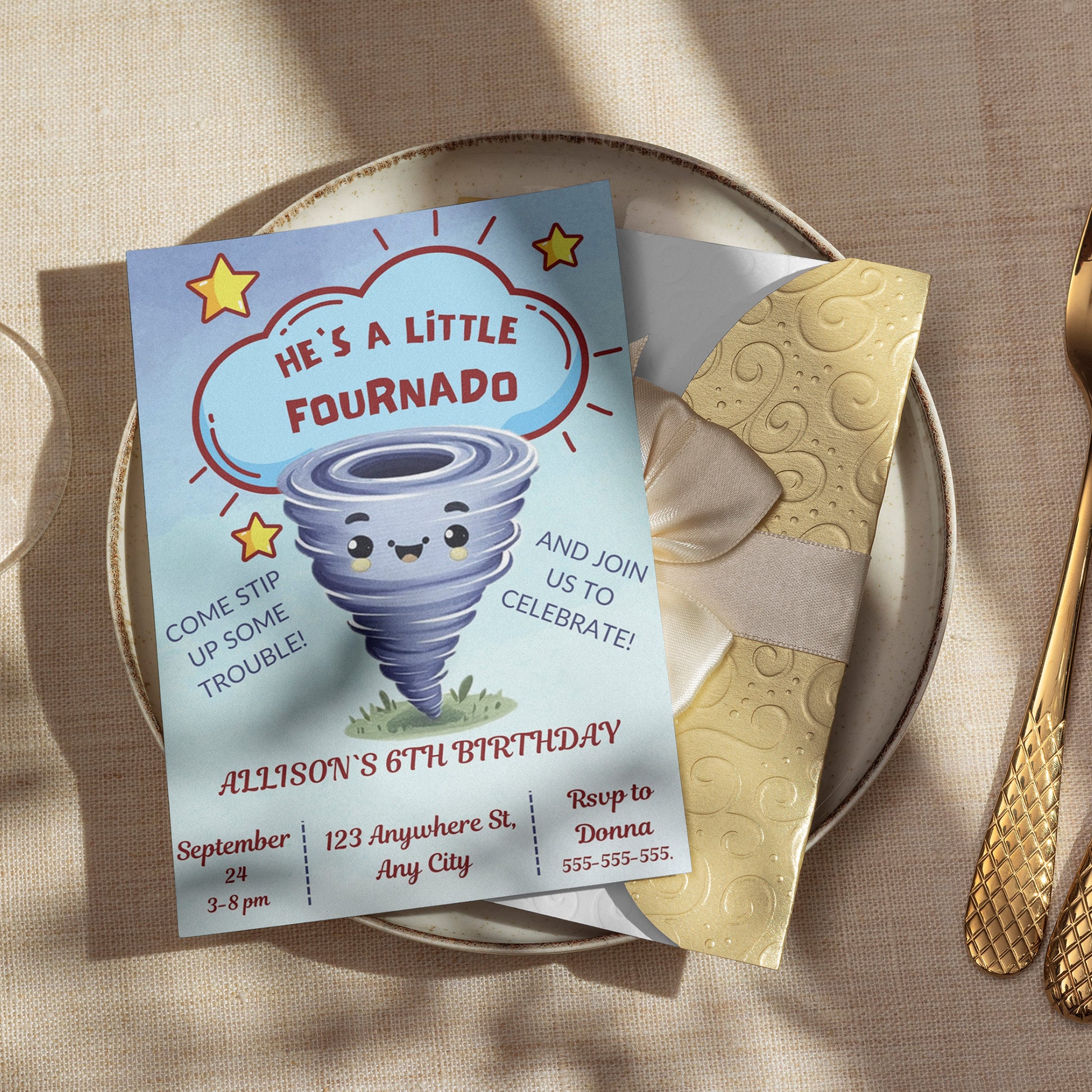 Fournado Tornado Birthday Invitation Template - CreativeRino