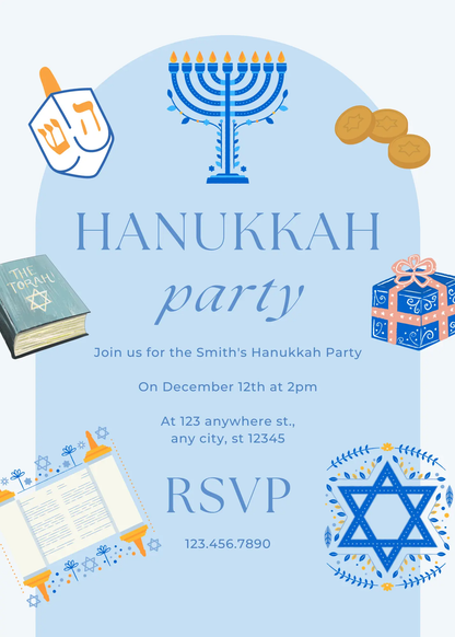 Hanukkah Invitation Template | Hanukkah Celebration Party Invite - CreativeRino