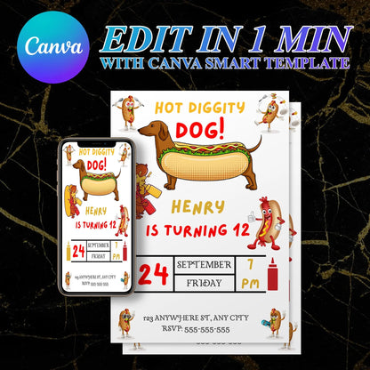 Hot Dog Birthday Invitation Template CreativeRino
