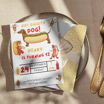 Hot Dog Birthday Invitation Template - CreativeRino