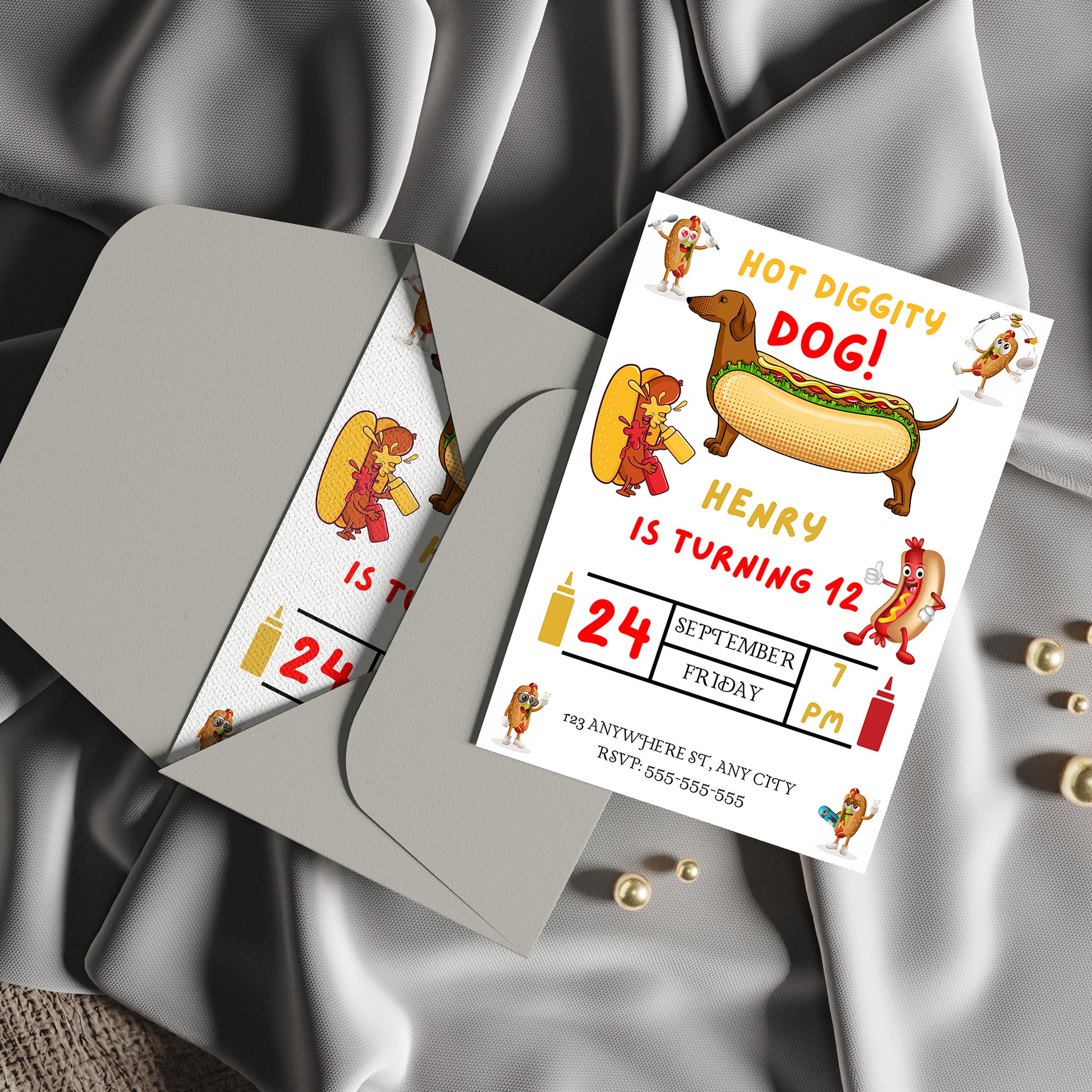 Hot Dog Birthday Invitation Template - CreativeRino