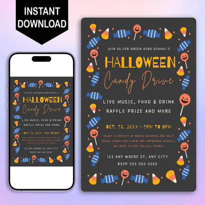 Halloween Candy Drive Invitation Template - CreativeRino