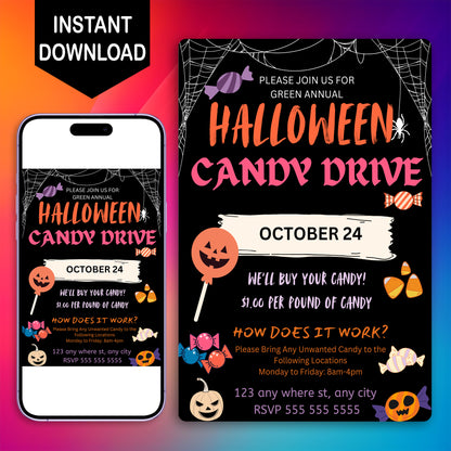 Halloween Candy Drive Invitation Template - CreativeRino