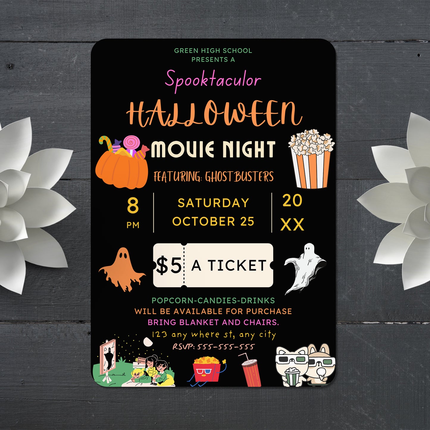 Spooktacular Halloween Movie Night Fundraiser Invitation Template