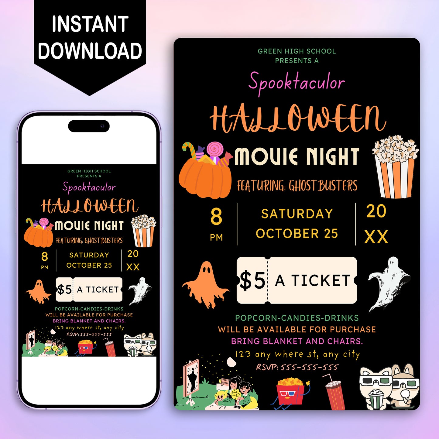 Spooktacular Halloween Movie Night Fundraiser Invitation Template