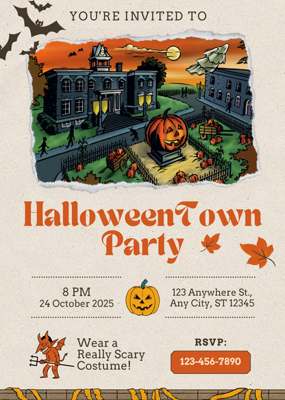 Halloweentown Party Invitation Template | Retro Halloweentown University Est 1998 - CreativeRino