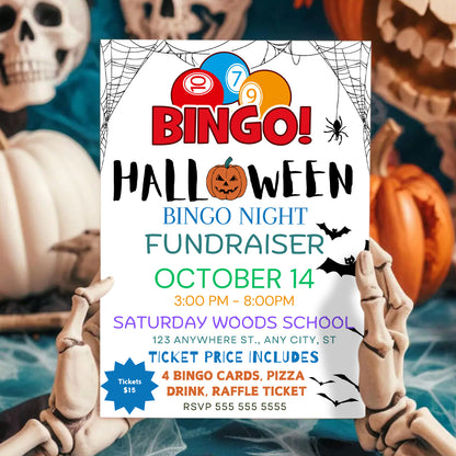 Bingo Night Halloween Fundraiser Invitation Template - CreativeRino
