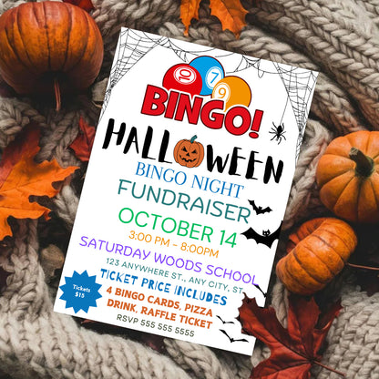 Bingo Night Halloween Fundraiser Invitation Template - CreativeRino