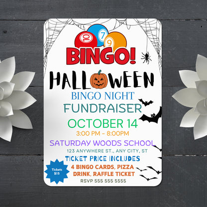 Bingo Night Halloween Fundraiser Invitation Template - CreativeRino