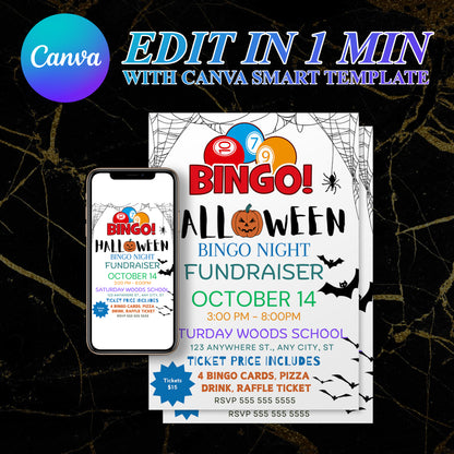 Bingo Night Halloween Fundraiser Invitation Template - CreativeRino