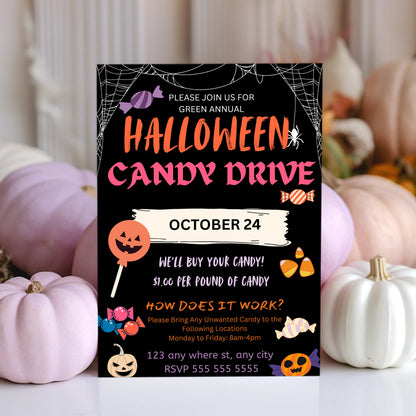Halloween Candy Drive Invitation Template - CreativeRino