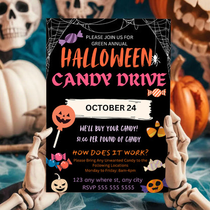 Halloween Candy Drive Invitation Template - CreativeRino