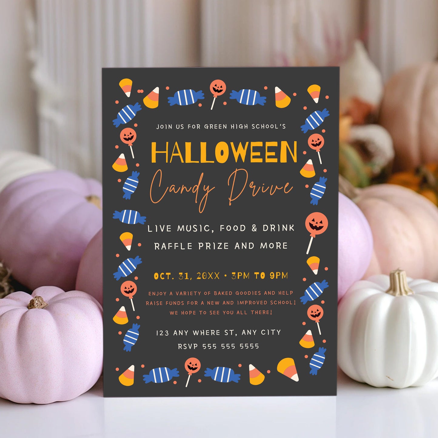 Halloween Candy Drive Invitation Template - CreativeRino