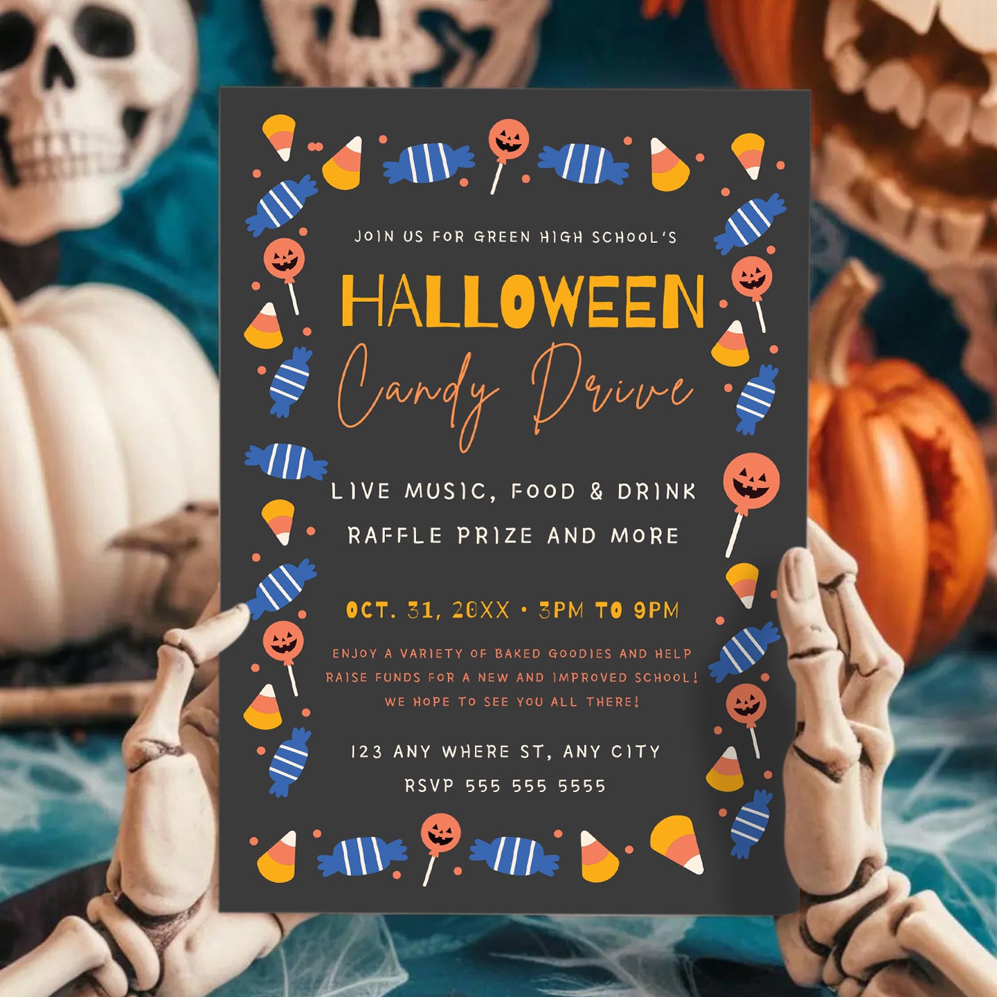Halloween Candy Drive Invitation Template - CreativeRino