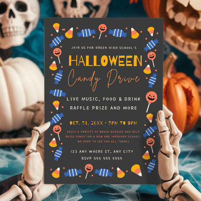 Halloween Candy Drive Invitation Template - CreativeRino