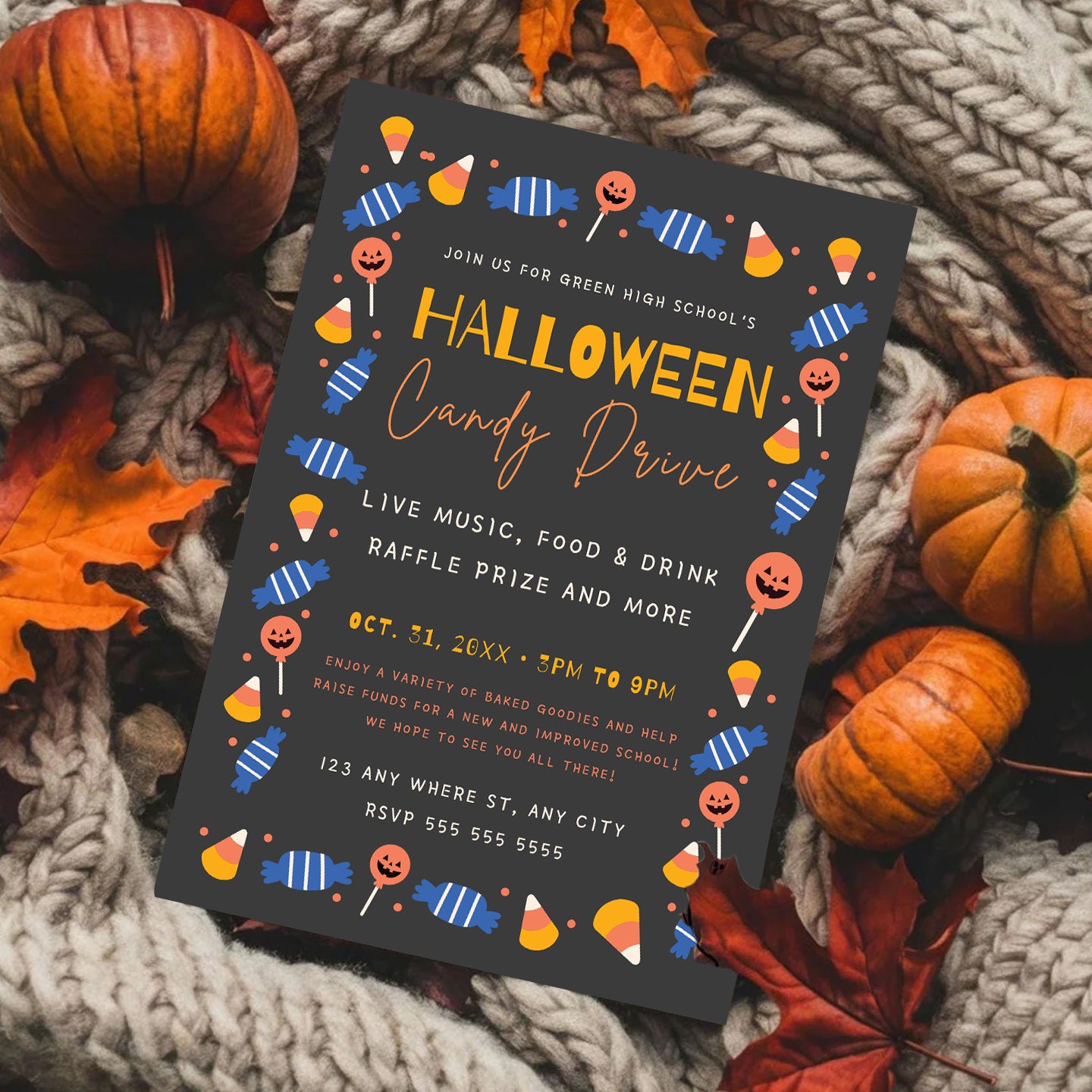Halloween Candy Drive Invitation Template - CreativeRino