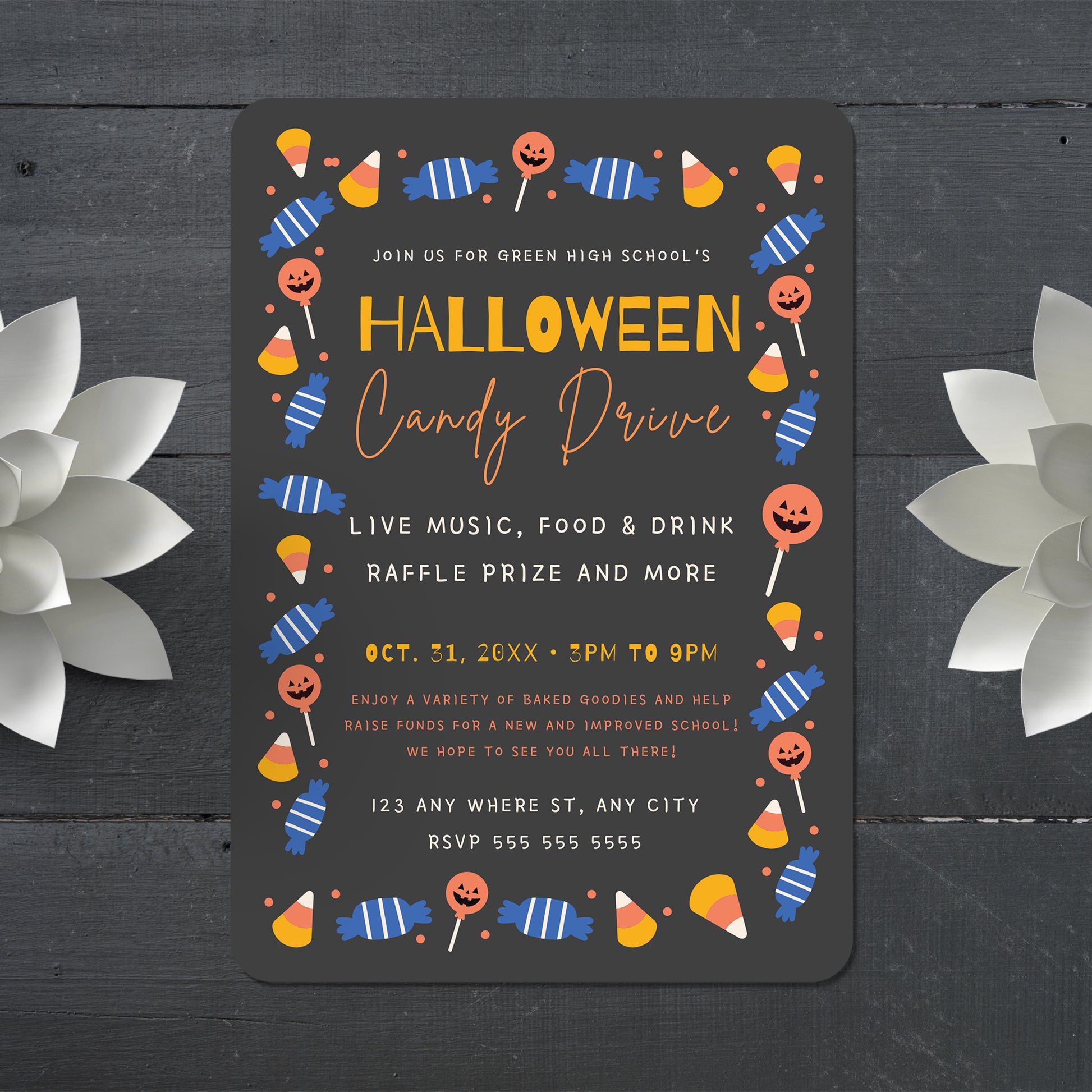 Halloween Candy Drive Invitation Template - CreativeRino