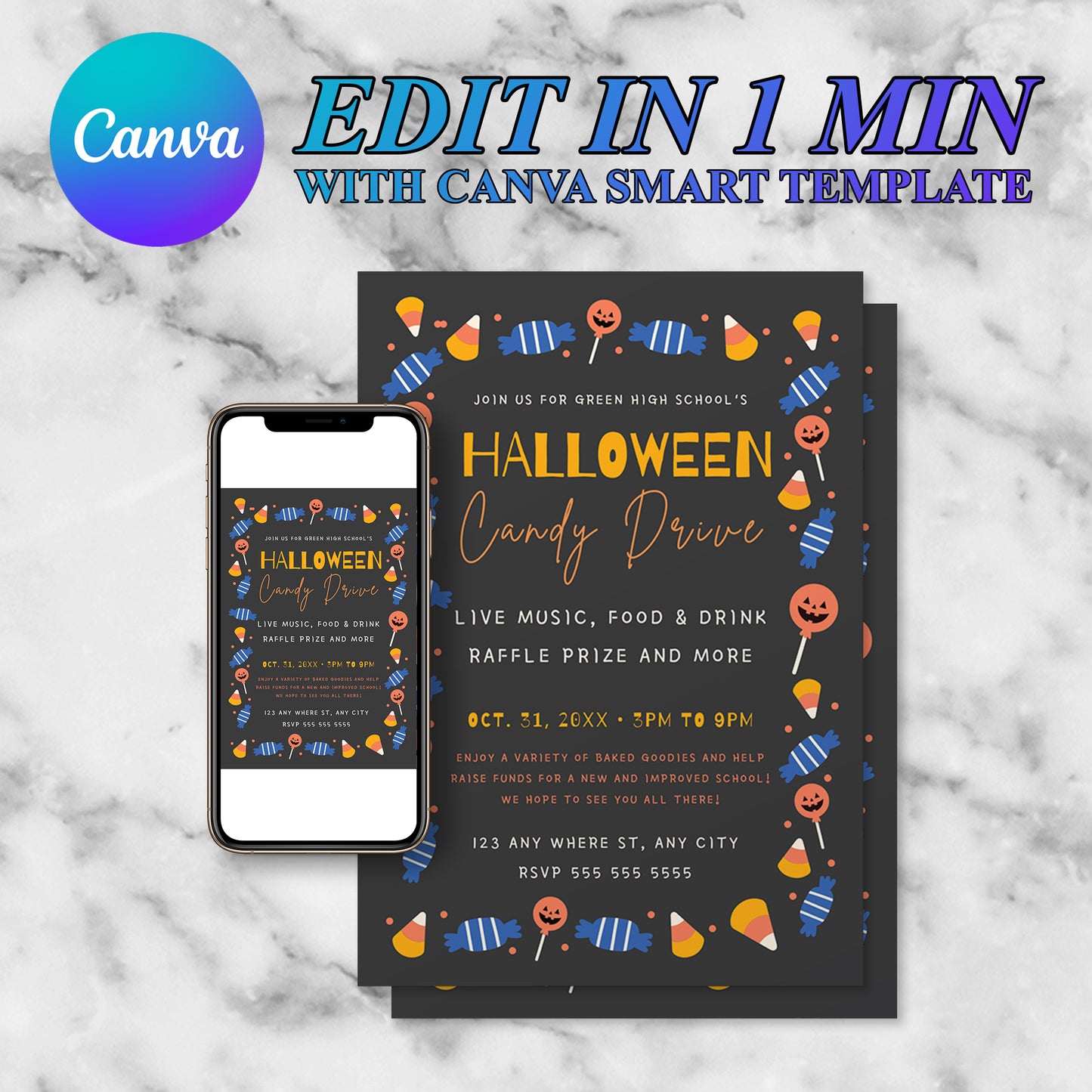 Halloween Candy Drive Invitation Template - CreativeRino