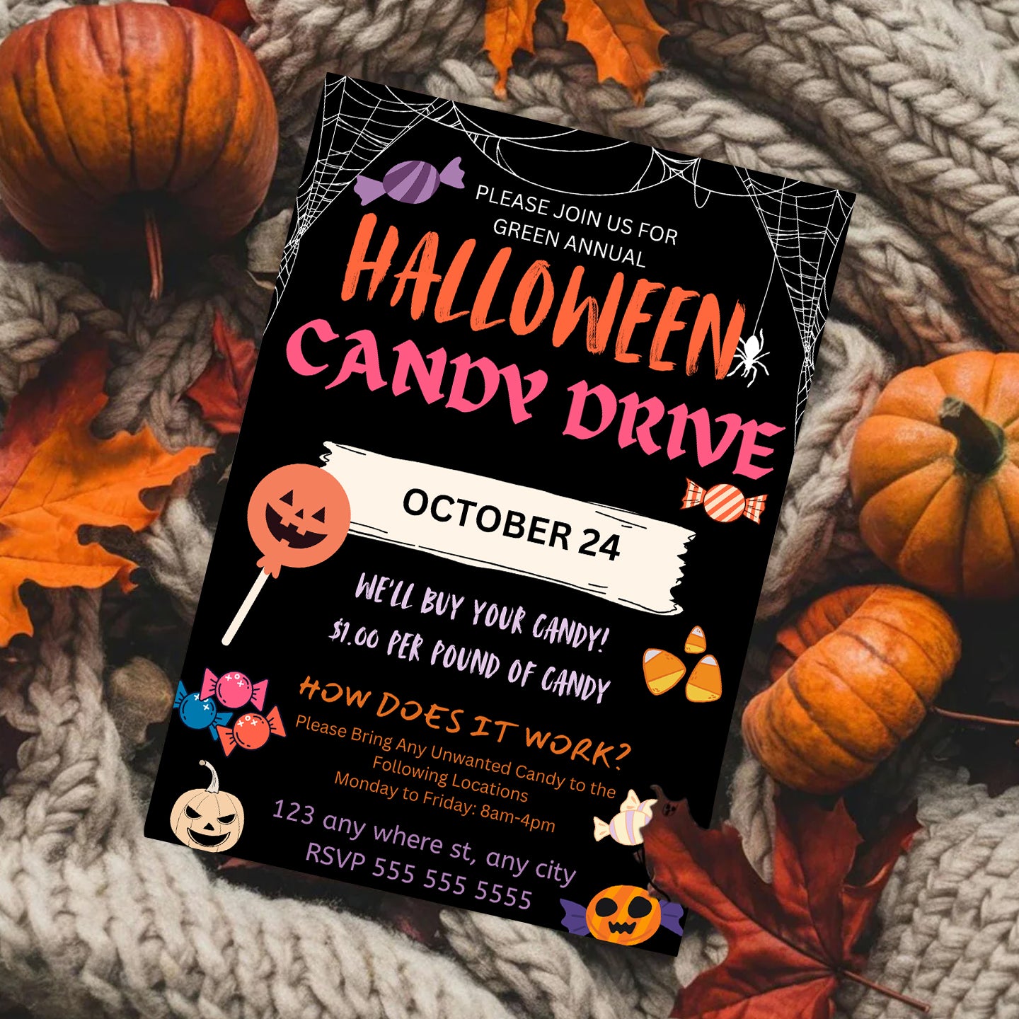 Halloween Candy Drive Invitation Template - CreativeRino