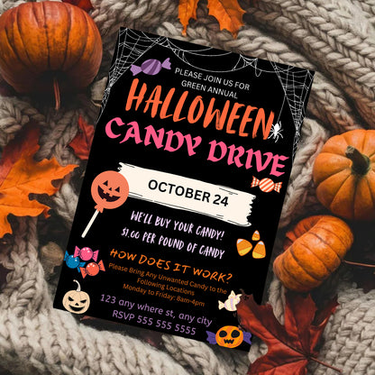 Halloween Candy Drive Invitation Template - CreativeRino