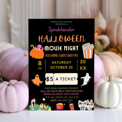 Spooktacular Halloween Movie Night Fundraiser Invitation Template - CreativeRino