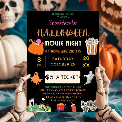 Spooktacular Halloween Movie Night Fundraiser Invitation Template - CreativeRino