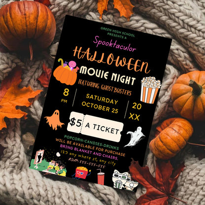 Spooktacular Halloween Movie Night Fundraiser Invitation Template - CreativeRino