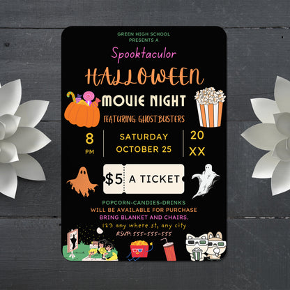 Spooktacular Halloween Movie Night Fundraiser Invitation Template - CreativeRino