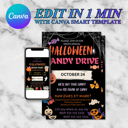 Spooktacular Halloween Movie Night Fundraiser Invitation Template - CreativeRino