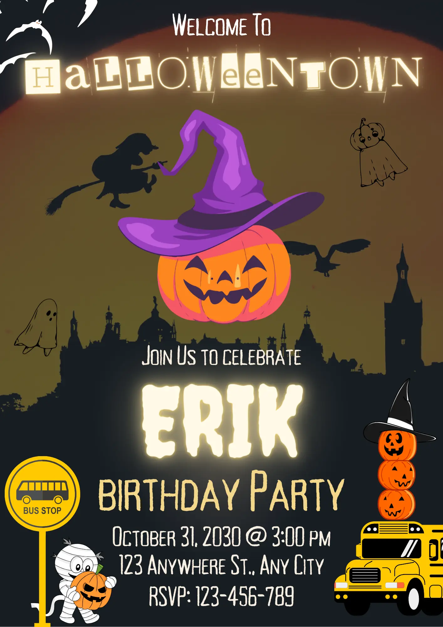 Halloweentown Birthday Party Invitation Template - CreativeRino