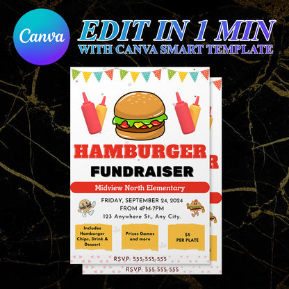 Hamburger Fundraiser Flyer Template | Burger Cookout Fundraising Invite CreativeRino
