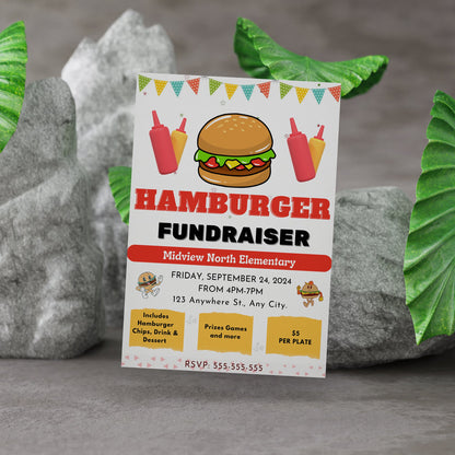 Hamburger Fundraiser Flyer Template | Burger Cookout Fundraising Invite CreativeRino