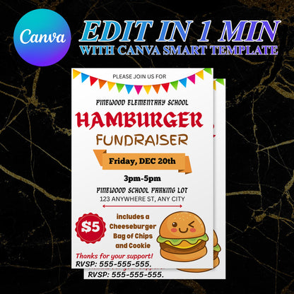 Burger Fundraiser Flyer Template | HamBurger Cookout Fundraising Invite CreativeRino