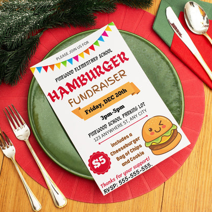 Burger Fundraiser Flyer Template | HamBurger Cookout Fundraising Invite CreativeRino
