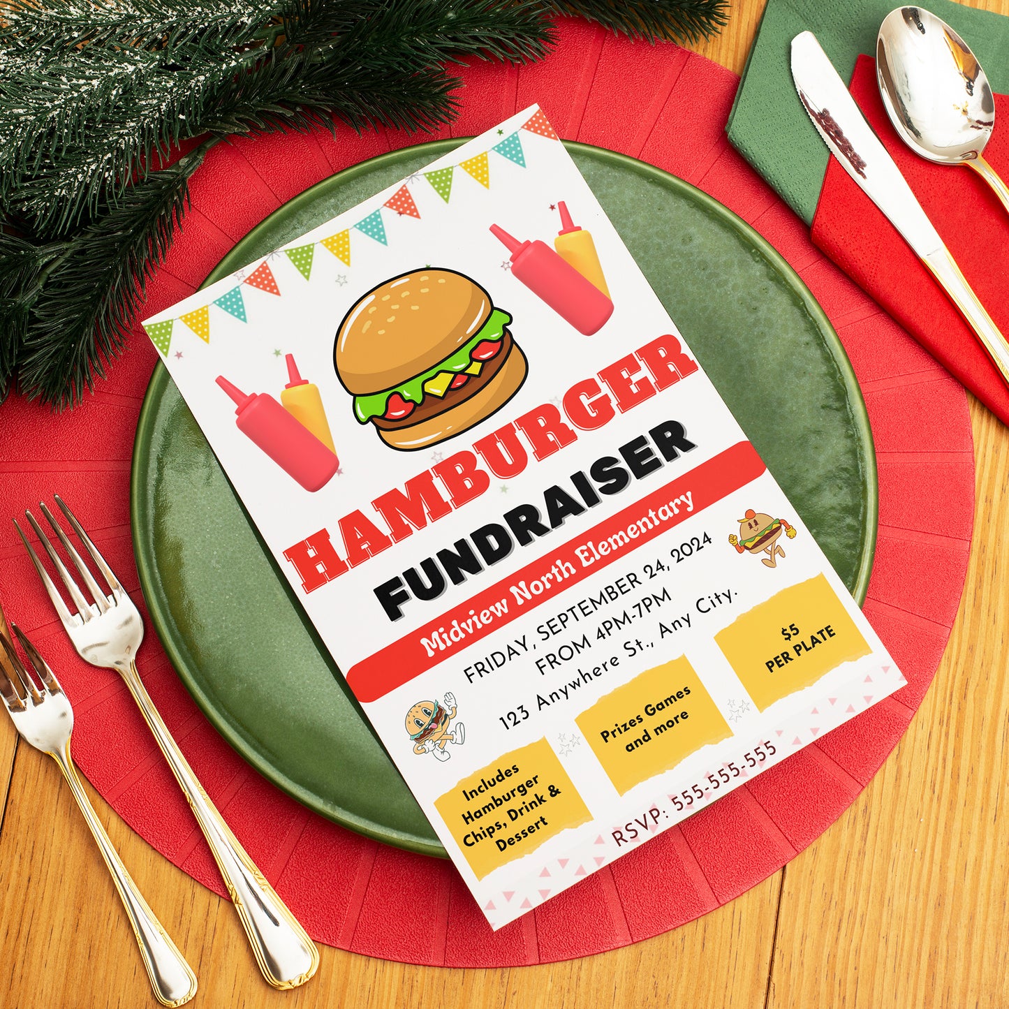 Hamburger Fundraiser Flyer Template | Burger Cookout Fundraising Invite