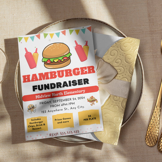 Hamburger Fundraiser Flyer Template | Burger Cookout Fundraising Invite