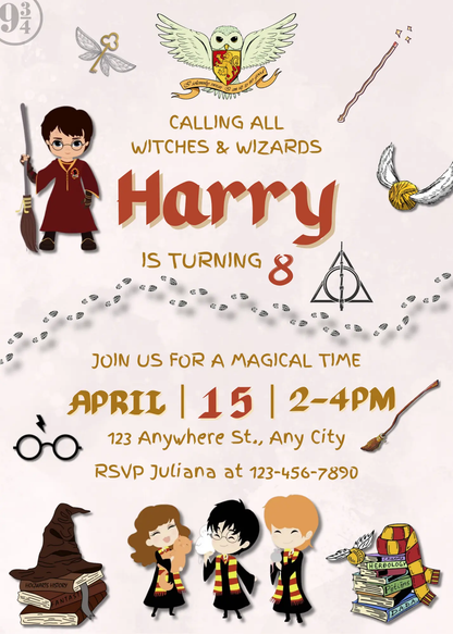 Harry Potter Birthday Party Invitation Template - CreativeRino