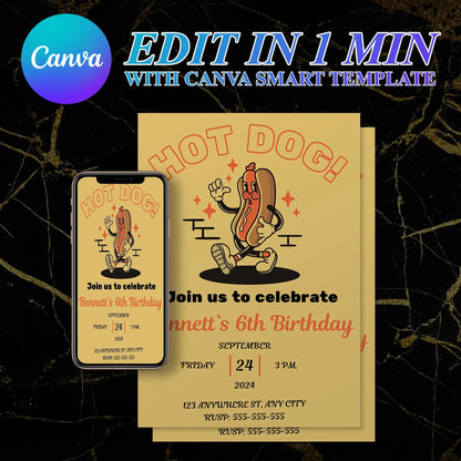 Hot Dog Birthday Invitation Template CreativeRino