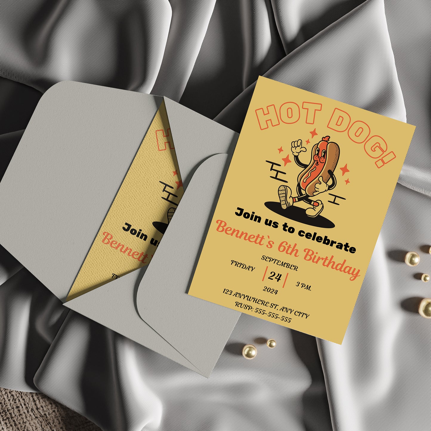 Hot Dog Birthday Invitation Template - CreativeRino