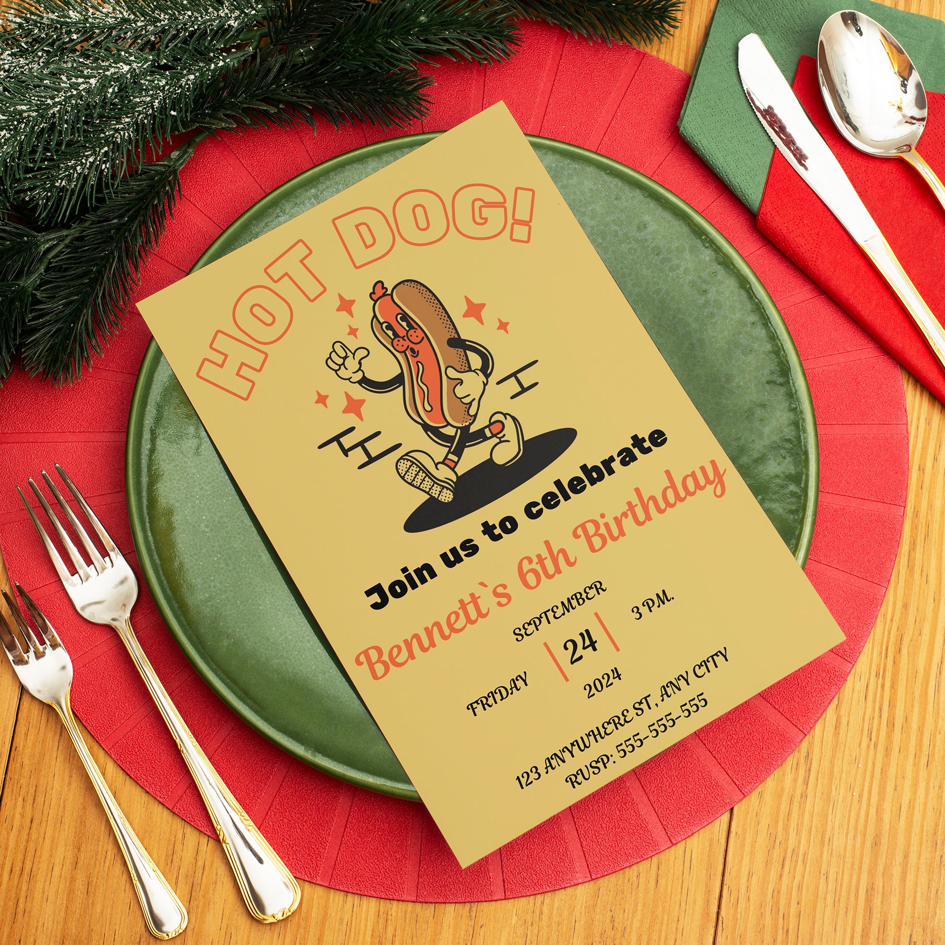 Hot Dog Birthday Invitation Template - CreativeRino