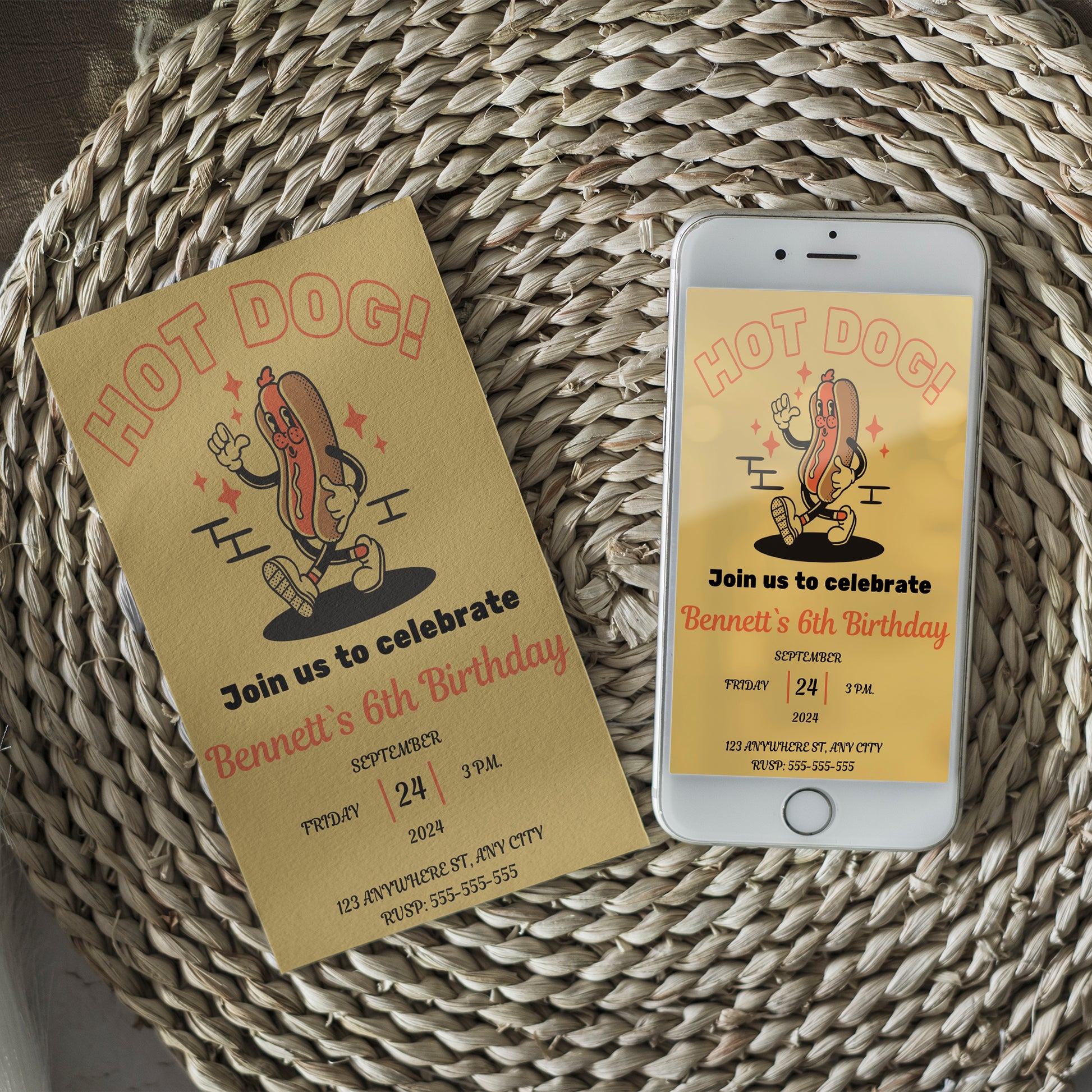 Hot Dog Birthday Invitation Template - CreativeRino