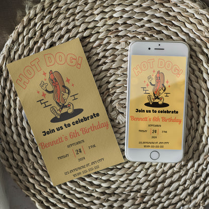Hot Dog Birthday Invitation Template - CreativeRino