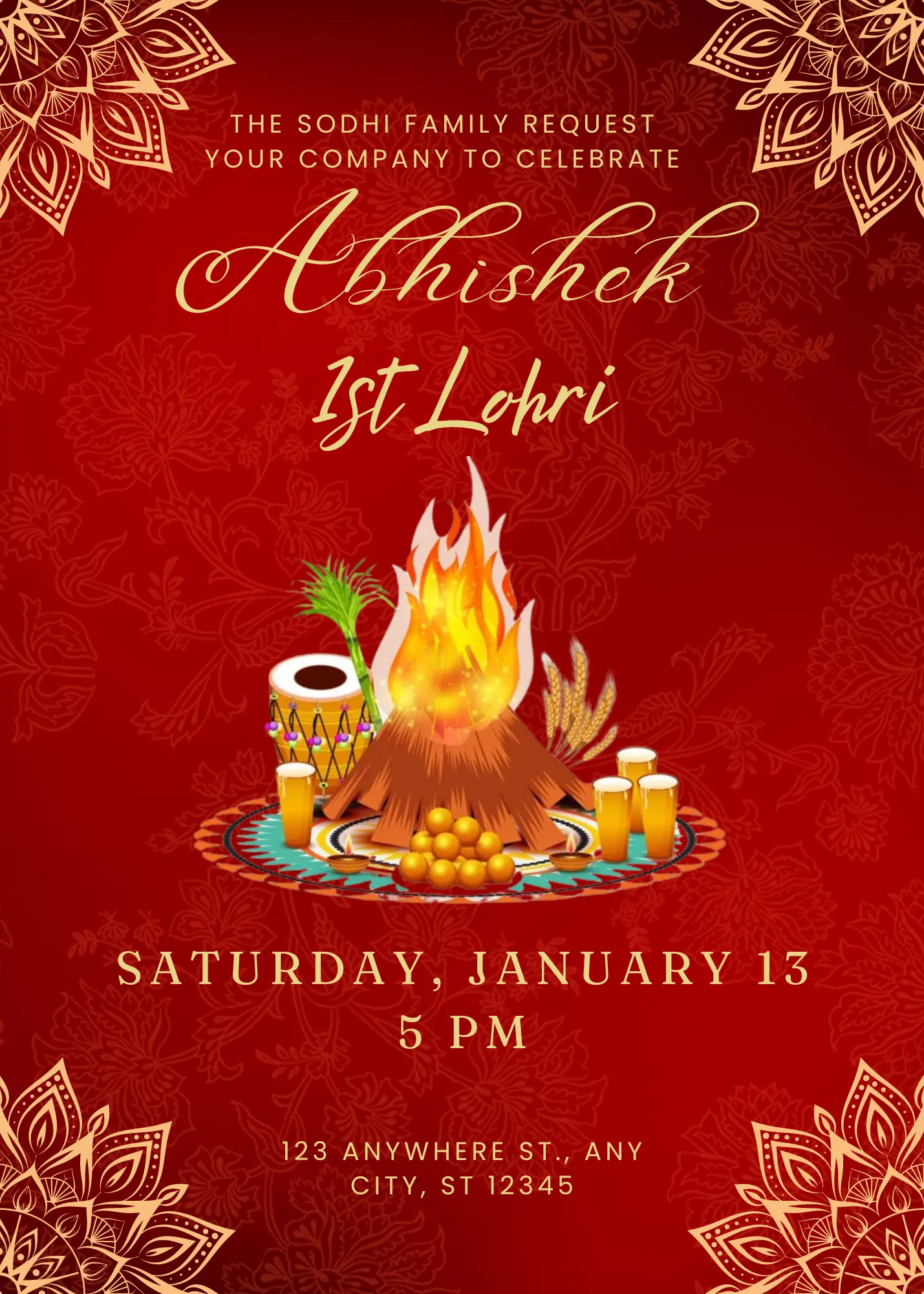 Lohri Invitation Template | Lohri Party Invite - CreativeRino
