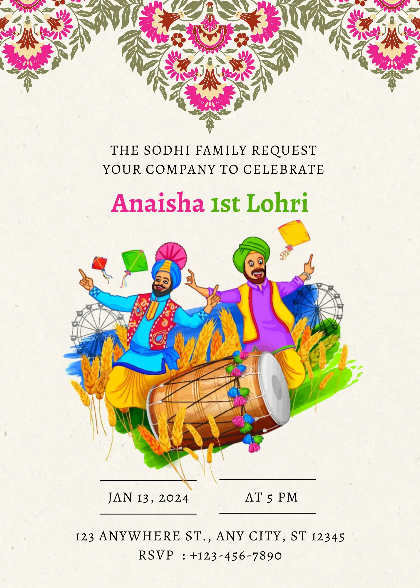 Lohri Invitation Template | Lohri Party Invite - CreativeRino